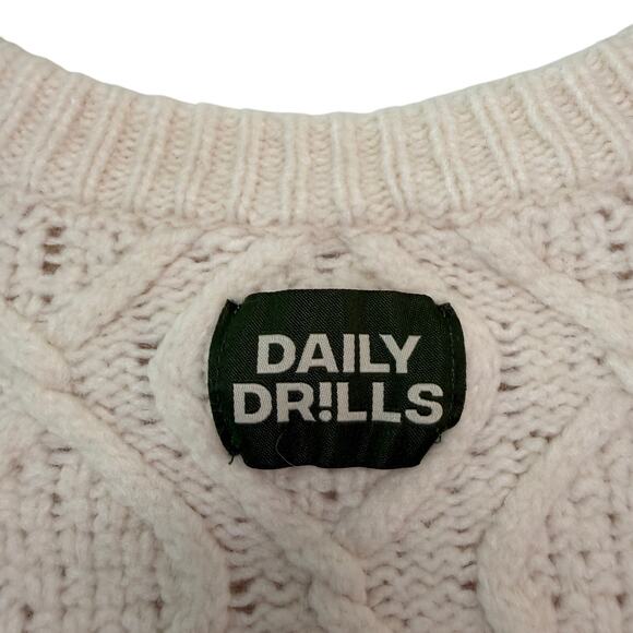 Daily Drills Fisherman Sweater Women's XS/S Wool Alpaca Crewneck Cream Neutral - Picture 8 of 12